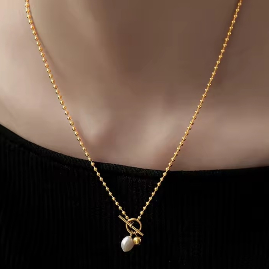 18 Kt Gold Over Titanium Pearl Necklace